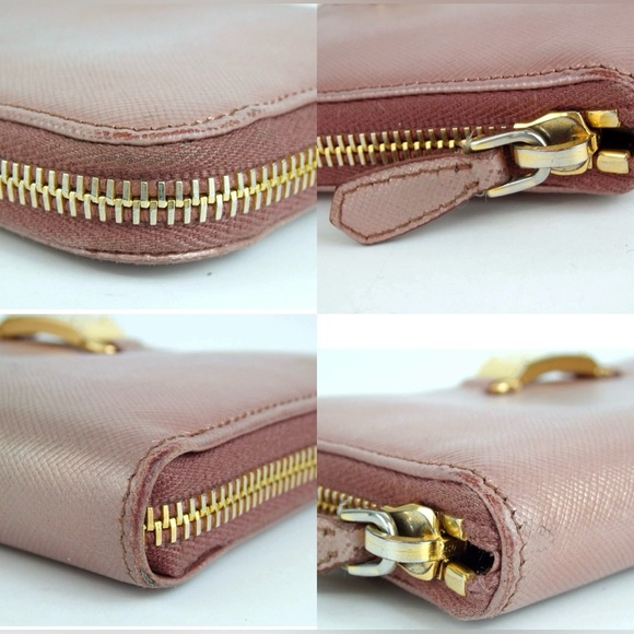 PRADA Saffiano Metallic Pink Leather Zip Around Wallet π - Picture 16 of 16